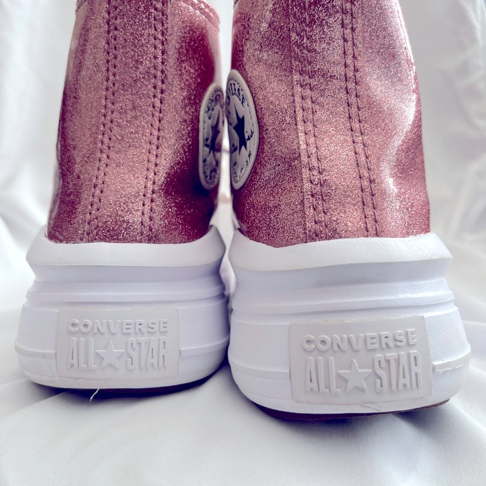 High Top Luggage Blush Pink Glitter Youth converse Shoes - Picture 4 of 7